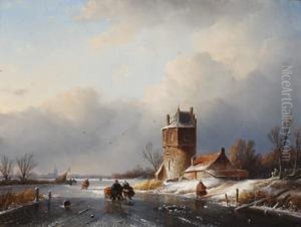 Winter Landscape With Ice Skaters - view 1