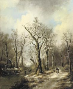 Woodgatherers On The Ice by Jan Jacob Coenraad Spohler