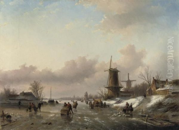 Figures On The Ice With A Koek-en-zopie And Windmills - view 1