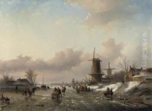 Figures On The Ice With A Koek-en-zopie And Windmills