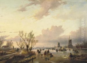 Leisure Time On The Ice At Sunset