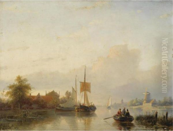 Figures In A Sunny River Landscape - view 1