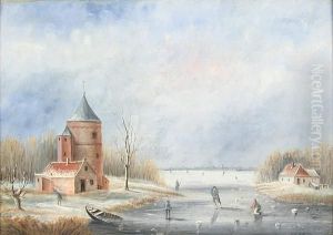 Figures Skating On A Frozen River by Jan Jacob Coenraad Spohler