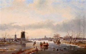 Attribuito/attributed Paesaggio Invernale Con Pattinatori