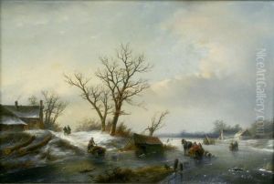 Winter Scene With Skaters by Jan Jacob Coenraad Spohler