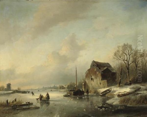Activities On The Ice With A City In The Distance - view 1