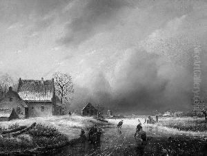 "eisvergnugen". Bez. J. C. Spohler. Ol Auf Lwd. Doubliert. 40 X 54,5 Cm. Rahmen by Jan Jacob Coenraad Spohler