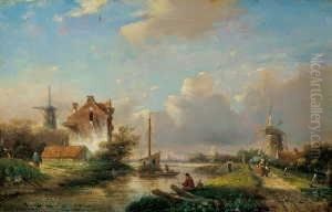 Flusslandschaft Mit Windmuhlen