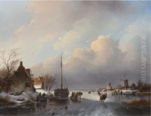 Winterscape With Skaters by Jan Jacob Coenraad Spohler