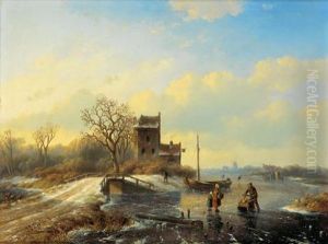 Paesaggio Invernale Olandese Con Pattinatori