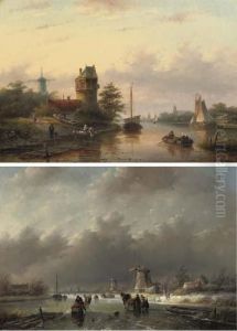 Activities Along A River In 
Summer; And A Winter Landscape With Numerous Figures On The Ice