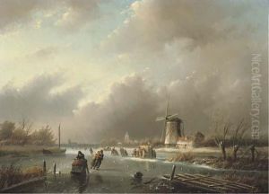 Ice-skating On A Frozen River In Winter