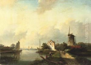 A Summer's Day Along A Waterway by Jan Jacob Coenraad Spohler