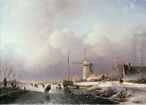 Paesaggio Con Pattinatori Su Ghiaccio