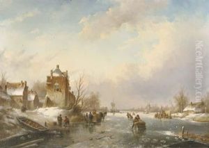 A Winter Landscape With Skaters, A Koek En Zopie Beyond by Jan Jacob Coenraad Spohler
