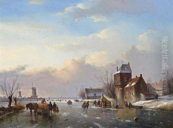 Skaters On A Frozen Water Way Near A Koek En Zopie - view 1
