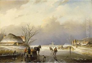 A Horse-sledge On A Frozen Waterway