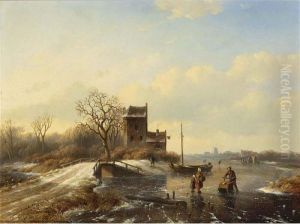 A Winter Landscape With Figures On The Ice by Jan Jacob Coenraad Spohler