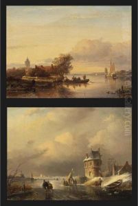 A Winter Landscape With Figures
Near A 'koek En Zopie'; A Summer Landscape With Boats On A River (a
Pair) by Jan Jacob Coenraad Spohler