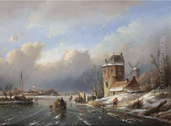 Figures On A Frozen Waterway Near A 'koek En Zopie' - view 1