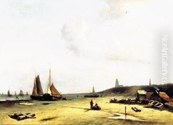 Kustenlandschaft Mit Mehreren
Fischerbooten. Am Ufer Geschaftiges Treiben. Unten Links Signiert J. F.
Spohler - view 1