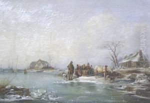 Winter Landscape With Figures By A Frozen Stream