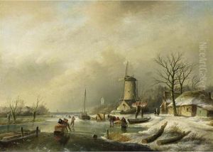 Figures With A Horse-drawn Sledge On A Frozen River