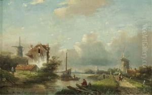 A River Landscape In Summer by Jan Jacob Coenraad Spohler