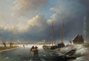 Skaters In A Frozen Winter Landscape