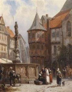 Market Day In Front Of A Town House In Hildesheim