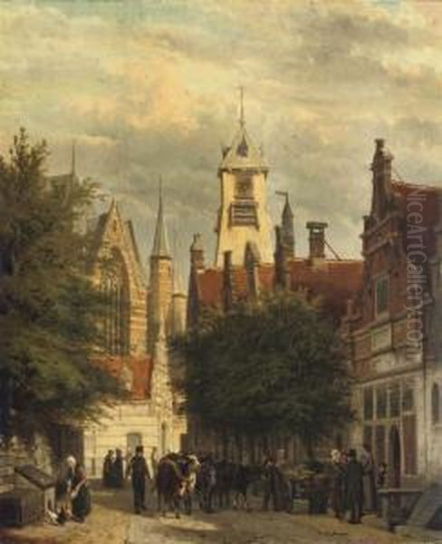 Townspeople And Cattle In The
Bagijnestraat With The Westerkerk Inthe Background, Enkhuizen - view 1