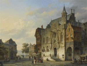 Dutch City View With Figures.