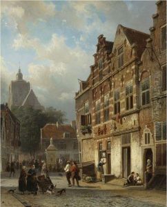 The Koopmansstraat And Market, Brielle by Cornelis Springer