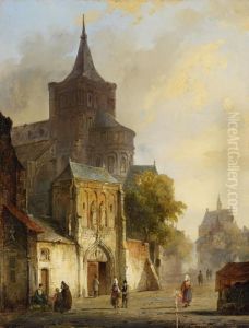 Ansicht Einermittelalterlichen Stadt Mit Romanischer Kirche by Cornelis Springer