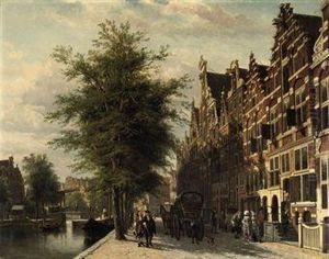 View Of The Singel In Summer With The Mennonite Church 'het Lam',amsterdam by Cornelis Springer
