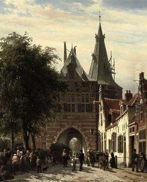 Numerous Townspeople In Front Of The Cellbroederspoort,kampen. - view 1