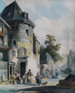 Stadtansicht Mit Markt by Cornelis Springer
