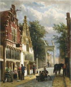 Figures In The Streets Of Alkmaar by Cornelis Springer
