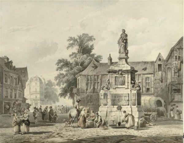 View Of A Town Square With Villagers - view 1