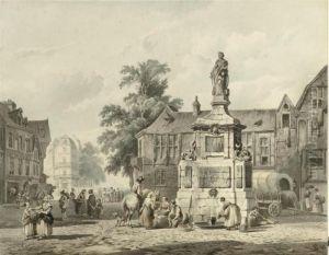 View Of A Town Square With Villagers by Cornelis Springer