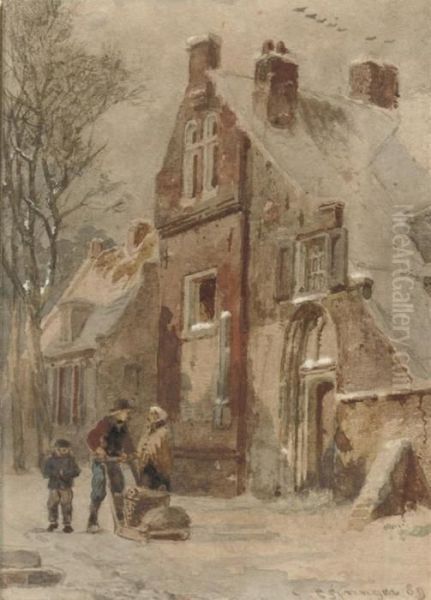Figures On A Snow-covered Street, Hasselt - view 1