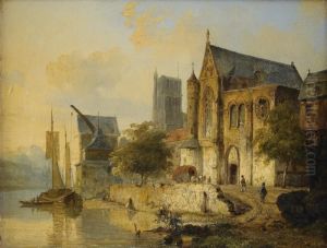 Stadsvy Med Figurer by Cornelis Springer