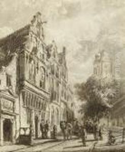 The Havengracht, Oudewater, With The St. Michaels Churchbeyond by Cornelis Springer