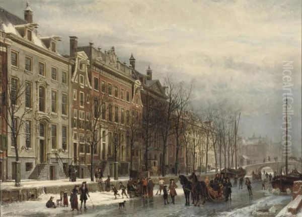 Gezicht Op De Heerengracht Bij
Den Amstel In Het Einder Der 17deeeuw: Amsterdam In Winter - view 1