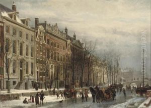 Gezicht Op De Heerengracht Bij
Den Amstel In Het Einder Der 17deeeuw: Amsterdam In Winter by Cornelis Springer
