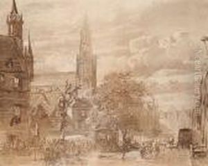 Gezicht In Gouda [gouda Townhall] by Cornelis Springer
