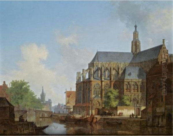A View Of A Dutch Town With Figures By A Church - view 1