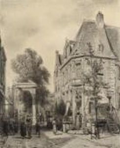 A Busy Street In Weesp by Cornelis Springer