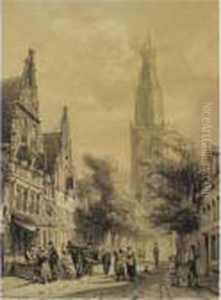 Figures In The Westerstraat With The Westerkerk In The Distance, Enkhuizen - view 1