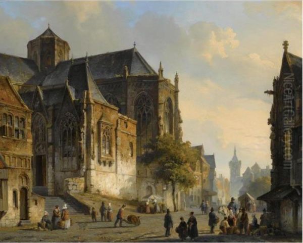 Figures On A Market Square In A Dutch Town - view 1
